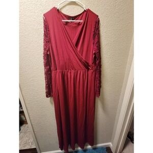 Zattcas Red Maxi Dress With Lace Sleeves Size XXL